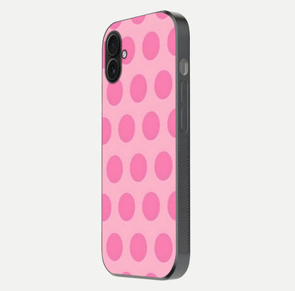 Sweet Dot Dreams iPhone 16 Plus glass phone case side profile view focusing on sleek edges and seamless wrap