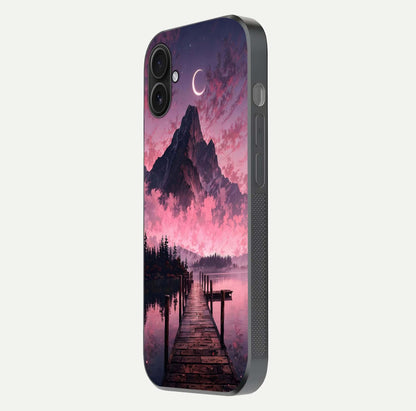 Beautyful Mountain View Glass Case for iPhone 16 Pro side-angle image displaying mountain artwork and gloss surface