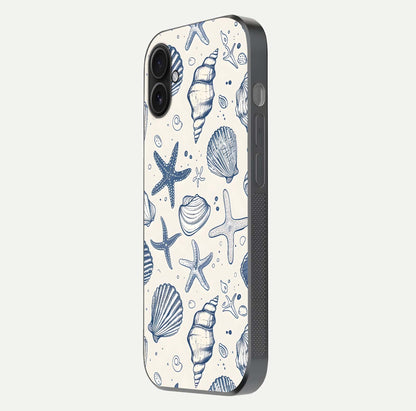 Blue Ocean Outline Glass Case for iPhone 16 Plus side-angle view showing clear edge lines and oceanic blue glow
