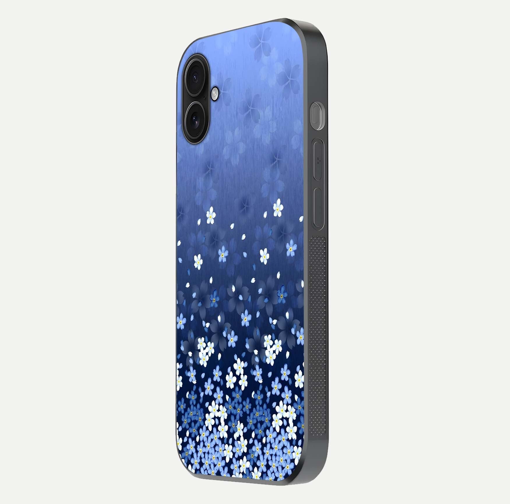 Blue Starry Glass Case for iPhone 16 Plus side-angle photo showing light reflection and detailed star pattern