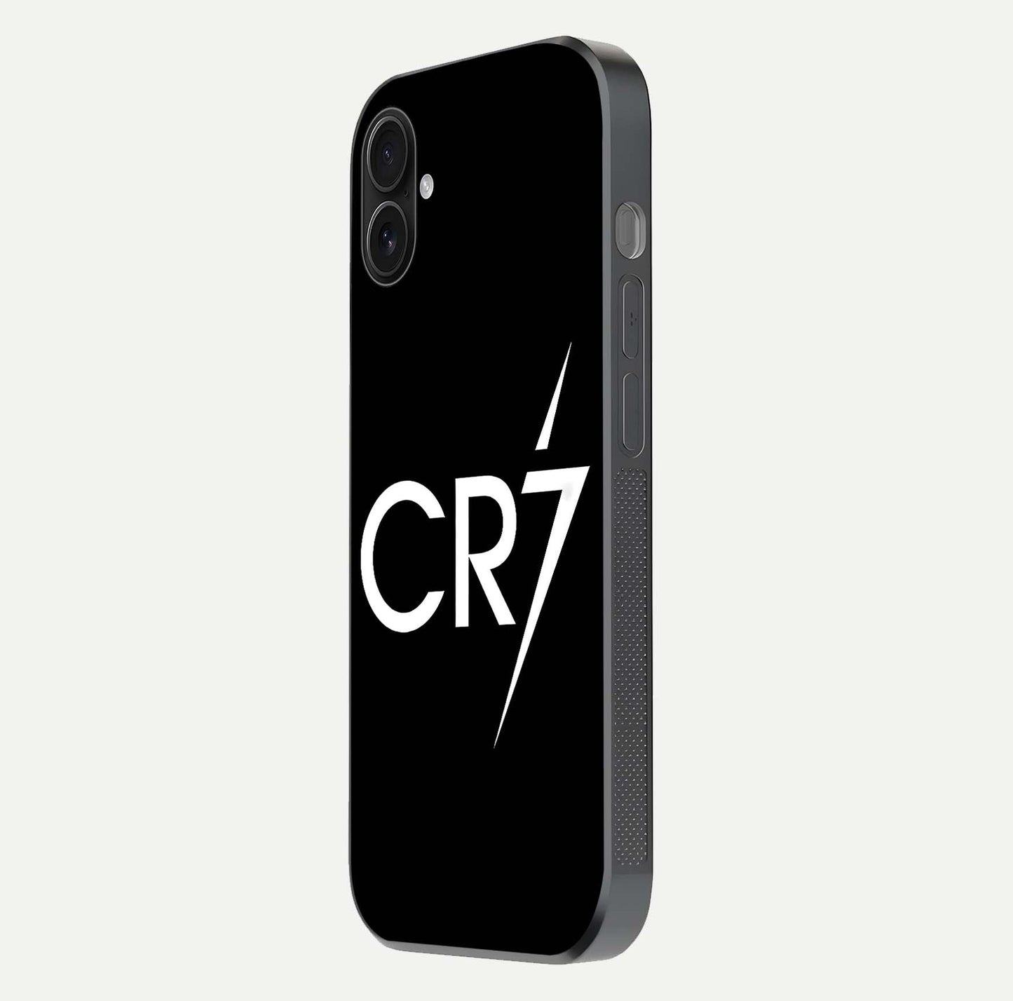 CR7 Elite Strike Glass Case for iPhone 16 Plus side-angle image showing polished edges and vibrant design