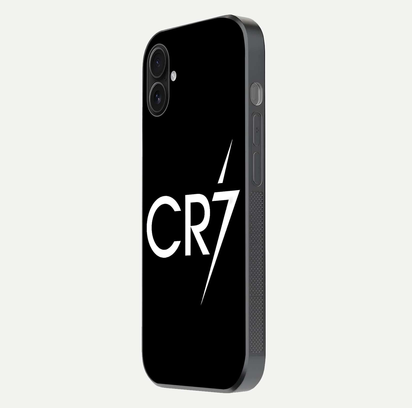 CR7 Elite Strike Glass Case for iPhone 16 Plus side-angle image showing polished edges and vibrant design