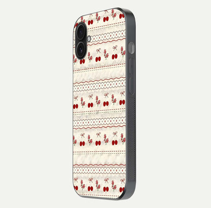 Cherry Bloom Charm Glass Case for iPhone 16 Plus side-angle photo showing flower detail and edge light