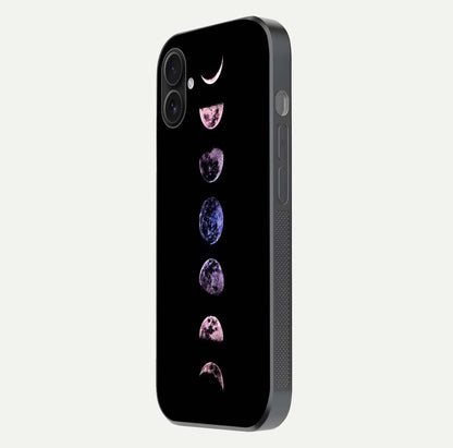 Crimson All Planets Glass Case for iPhone 16 Plus side-angle photo capturing edge glow and glass reflection