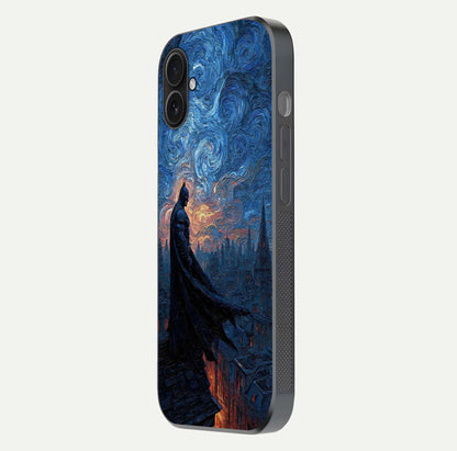 Dark Knight Dusk Glass Case for iPhone 16 Plus side-angle image capturing reflection shine and bold contrast
