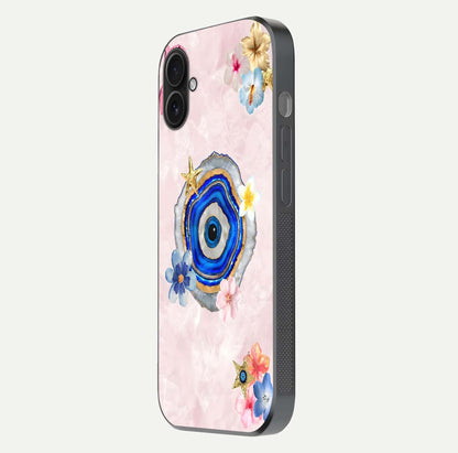 Divine Aura Bloom Glass Case for iPhone 16 Plus side-angle photo capturing reflection glow and premium polish