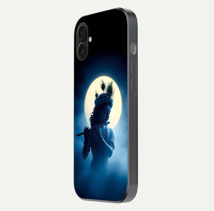 Divine Moon Flute Glass Case for iPhone 16 Plus side-angle image capturing reflection depth and soft color