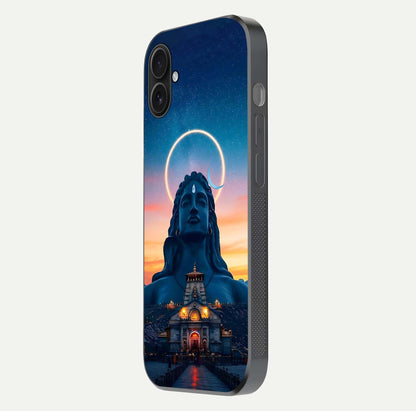 Eternal Shiva Aura Glass Case for iPhone 16 Plus side-angle image showing reflection clarity and rich tone