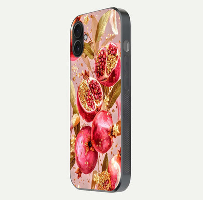 Golden Bloom Glow Glass Case for iPhone 16 Plus side-angle image showing light reflection, gloss texture, and rich tone