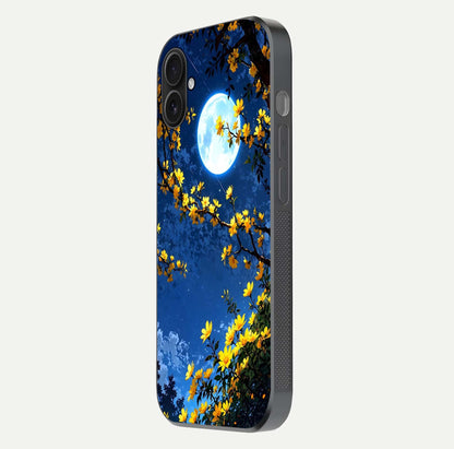 Golden Night Glow Glass Case for iPhone 16 Plus side-angle image showing reflection clarity and elegant golden tone
