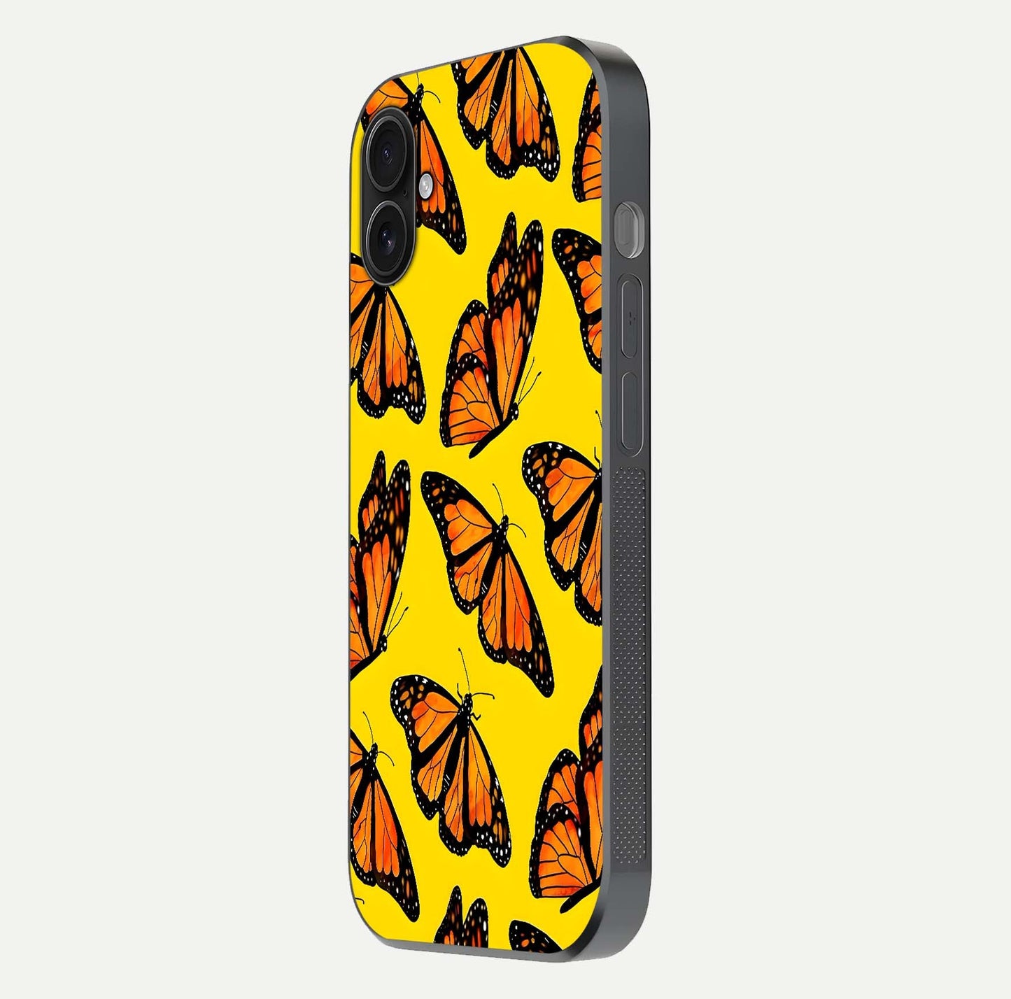 Golden Wing Flight Glass Case for iPhone 16 Plus side-angle image showing polished surface and golden gradient