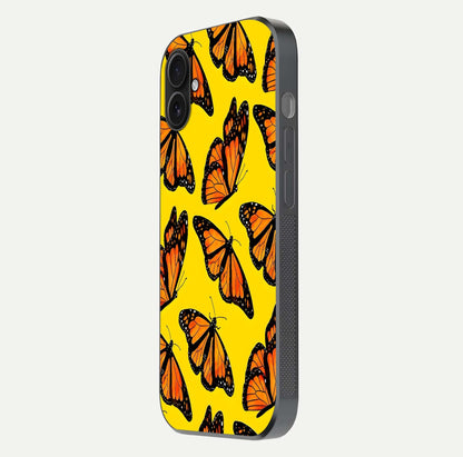 Golden Wing Flight Glass Case for iPhone 16 Plus side-angle image showing polished surface and golden gradient