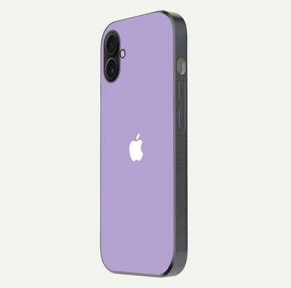 Lavender Soft Minimal Glass Case for iPhone 16 Plus side-angle image showing smooth reflection and minimal look