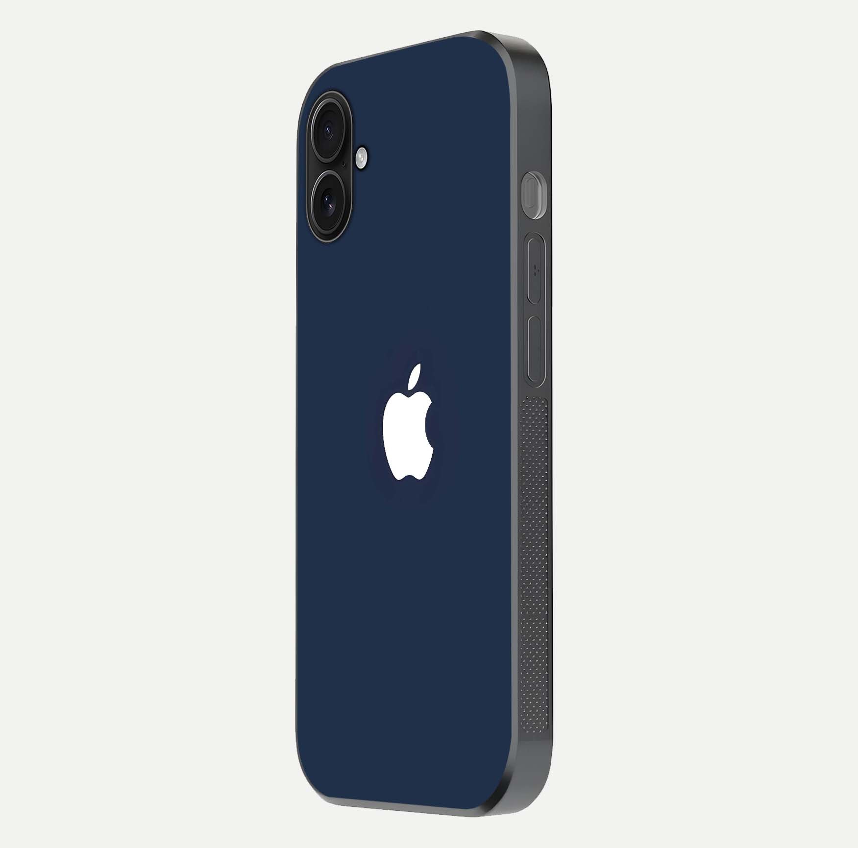 Minimal Apple Night Glass Case for iPhone 16 Plus side-angle image showing sleek reflection and clean gloss