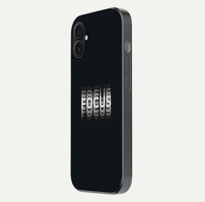 Mono Focus Vision Glass Case for iPhone 16 Plus side-angle image showing smooth reflection and minimal tones