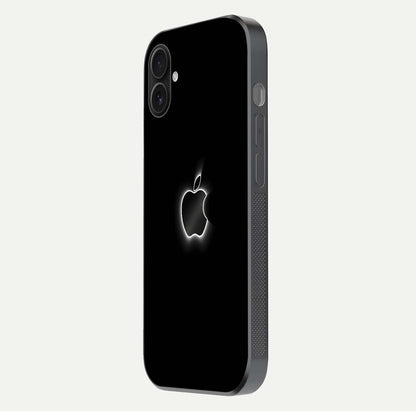 Neon Apple Glow Glass Case for iPhone 16 Plus side-angle image showing light reflection and glow effect