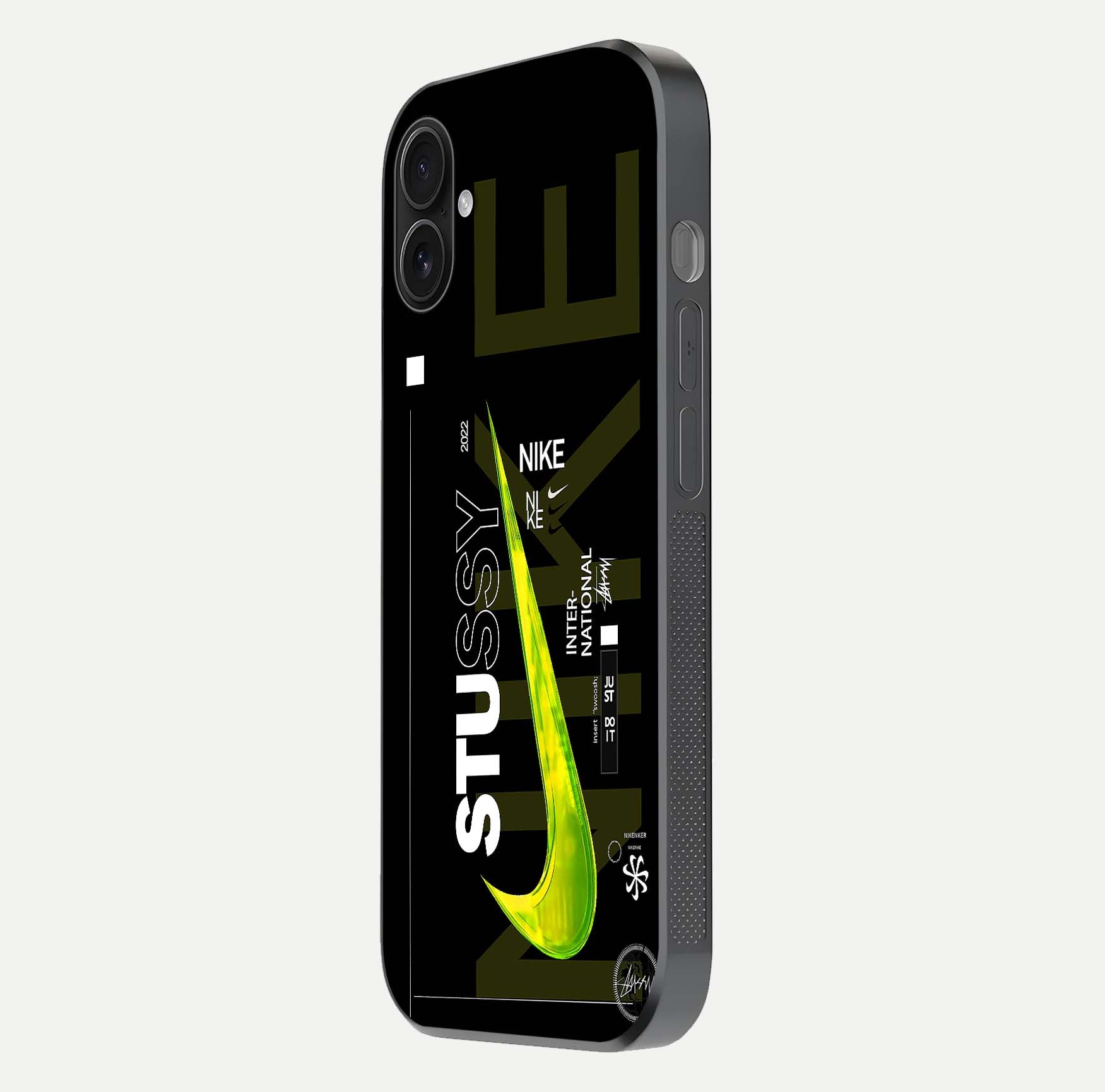 Neon Street Edition Glass Case for iPhone 16 Plus side-angle image showing reflection depth and modern tones