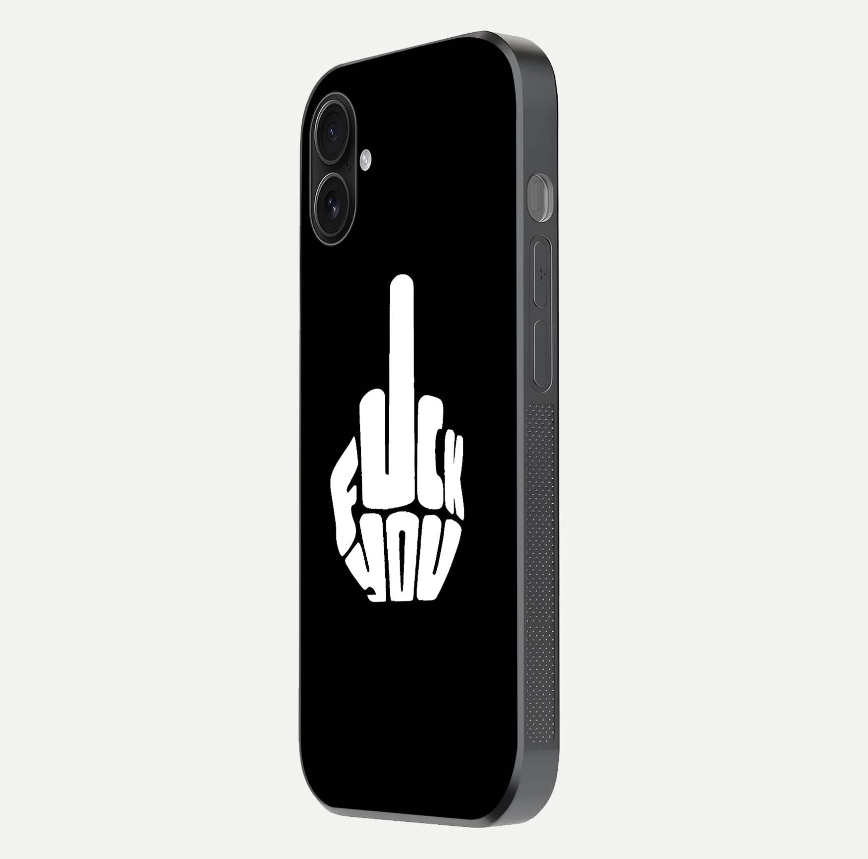 Rebel Mode On Glass Case for iPhone 16 Plus side-angle image showing reflection, edge detail, and text clarity