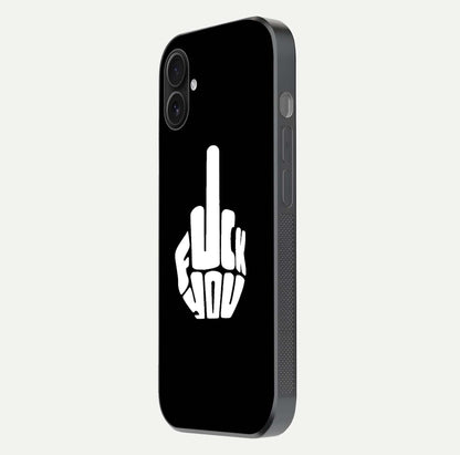 Rebel Mode On Glass Case for iPhone 16 Plus side-angle image showing reflection, edge detail, and text clarity