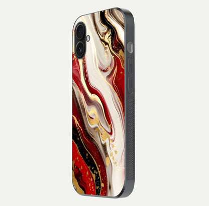 Red & White Marble Glass Case For iPhone 16 Plus