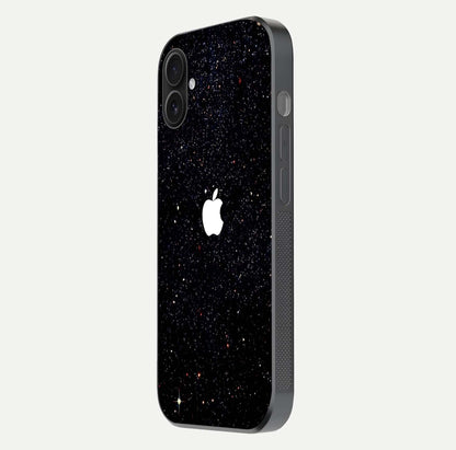 Starry Apple Galaxy Glass Case for iPhone 16 Plus side-angle image showing gloss and star pattern detail