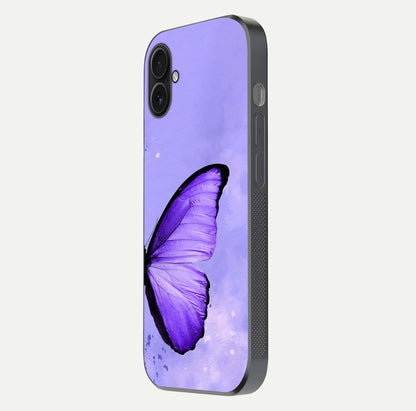 Violet Dream Wing Glass Case for iPhone 16 Pro side-angle image showing gloss, shine, and violet gradient