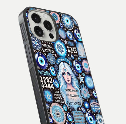 Angel Aura Shield Glass Case for iPhone 16 Pro close-up view capturing aura glow, metallic tones, and shine texture