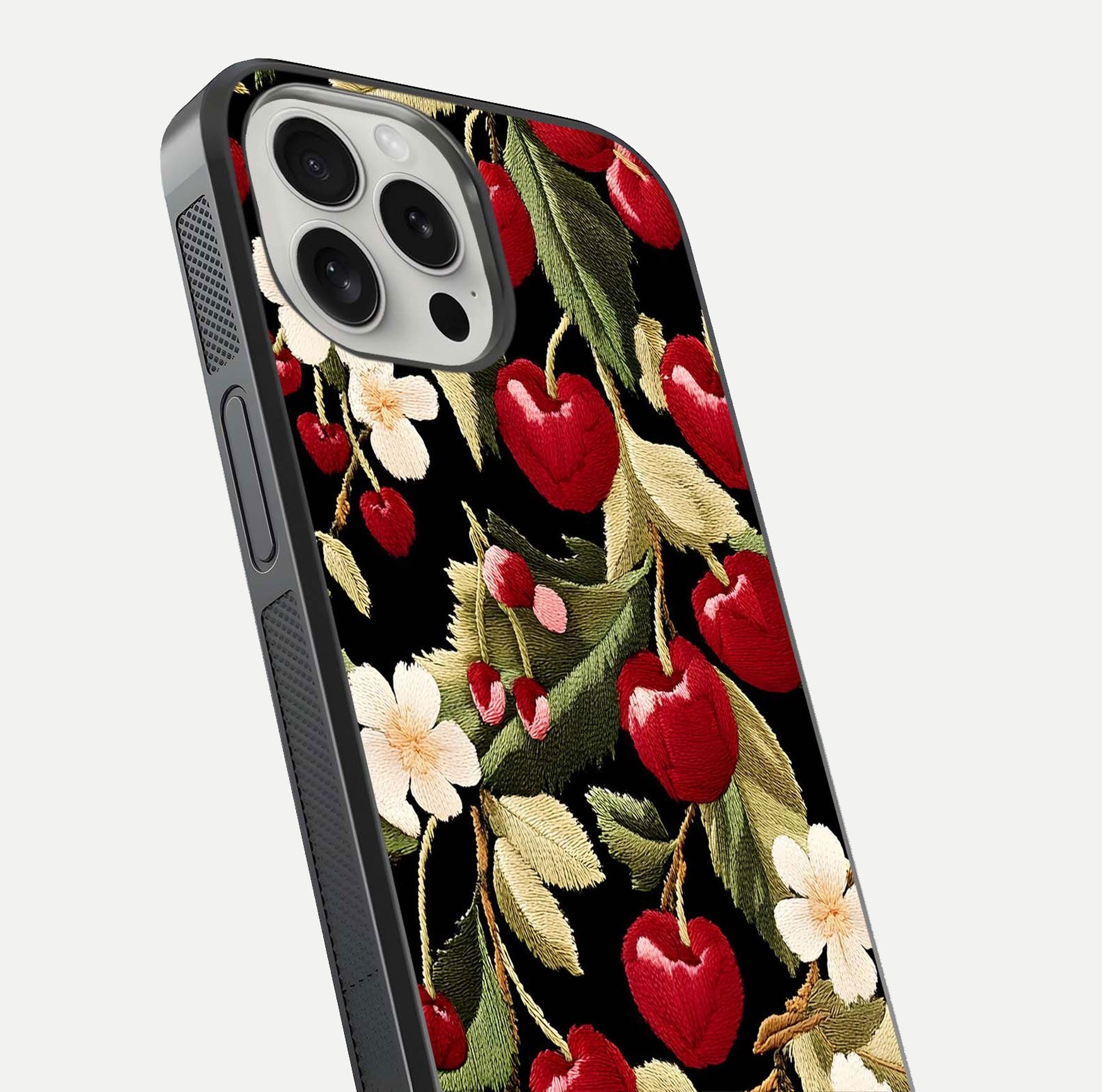 Bloom Thread Art Glass Case for iPhone 16 Pro close-up view highlighting fine line details and glossy shine