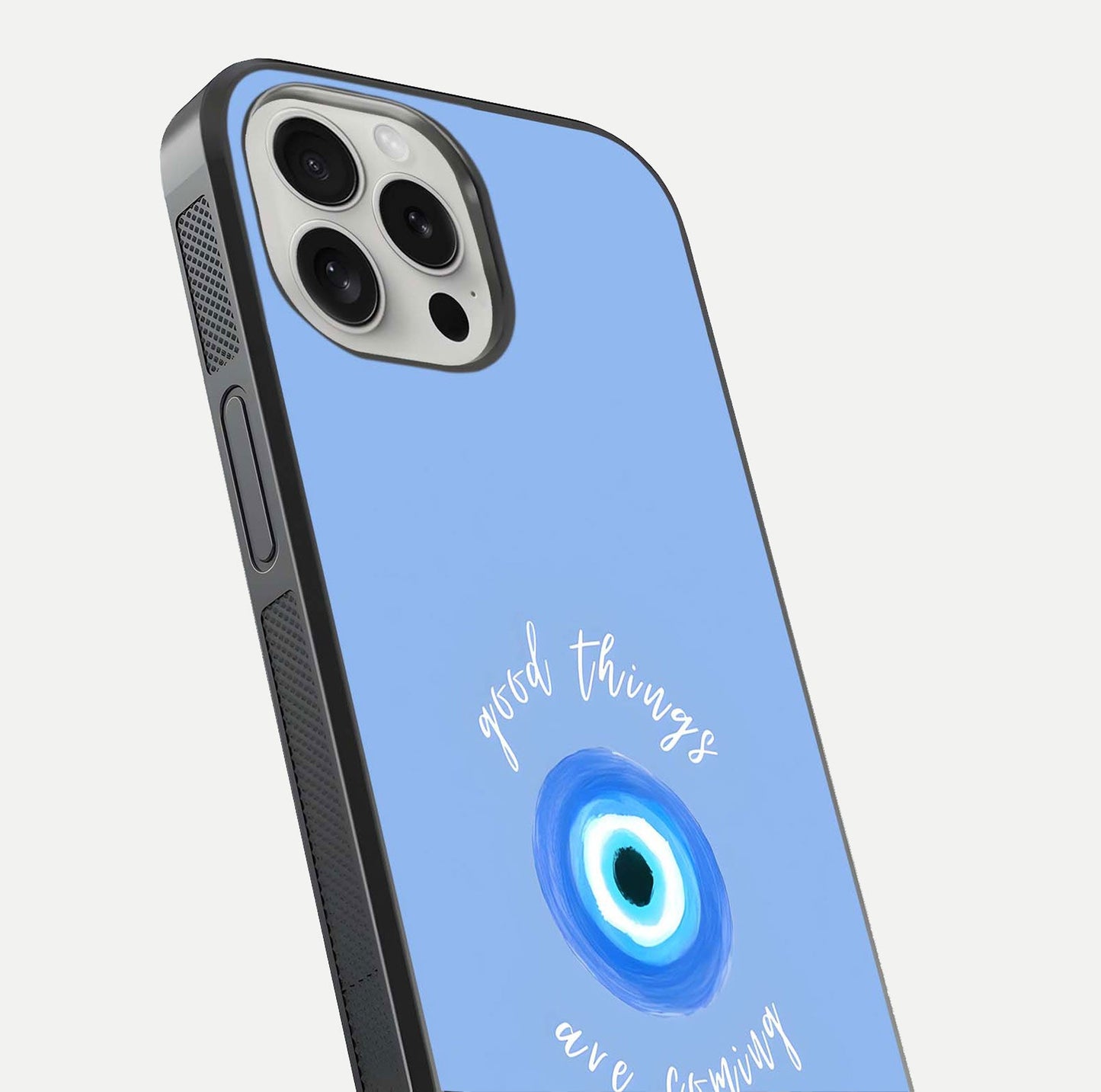 Bright Future Ahead Glass Case for iPhone 16 Pro close-up image highlighting bold quote text and HD reflection