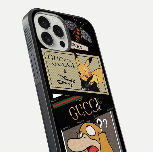 Cartoon Brand Play Mashup Glass Case for iPhone 16 Pro close-up angled shot showing character details and vibrant tones