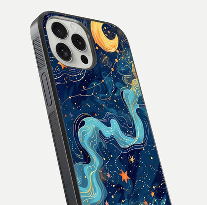 Celestial Dream Flow Glass Case for iPhone 16 Pro close-up highlighting star reflections and smooth glow gradient
