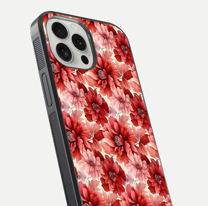 Crimson Love Petals Glass Case for iPhone 16 Pro close-up highlighting petal texture and light reflection