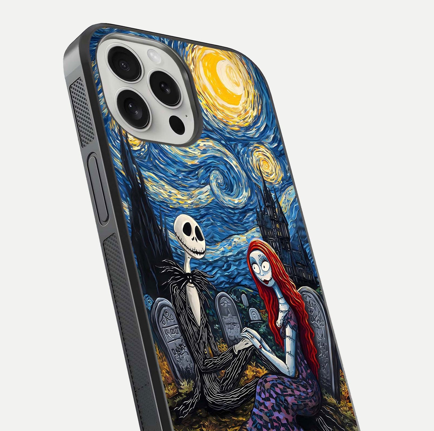 Eternal Night Love Glass Case for iPhone 16 Pro close-up highlighting stars and reflection glow