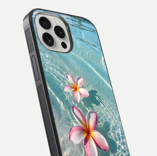 Floating Bloom Bliss Glass Case for iPhone 16 Pro close-up highlighting petal detail and reflection tone
