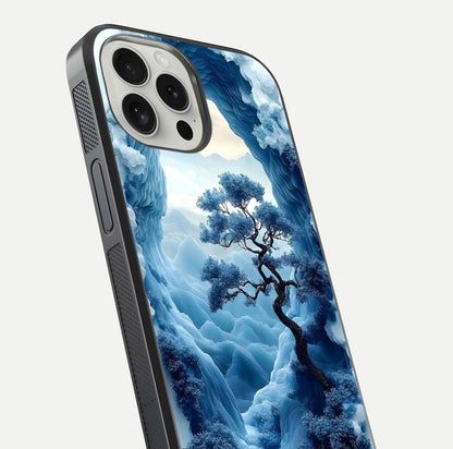 Frozen Serenity Gate Glass Case for iPhone 16 Pro close-up highlighting frosted texture and reflection tone