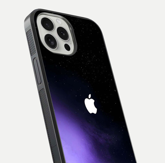 Galaxy Apple Aura Glass Case for iPhone 16 Pro close-up angled shot showing aura lighting and reflection polish