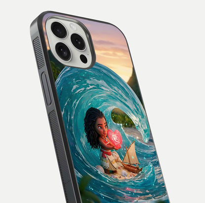 Heart of Ocean Glass Case for iPhone 16 Pro close-up angled shot showing blue tones and reflection shine