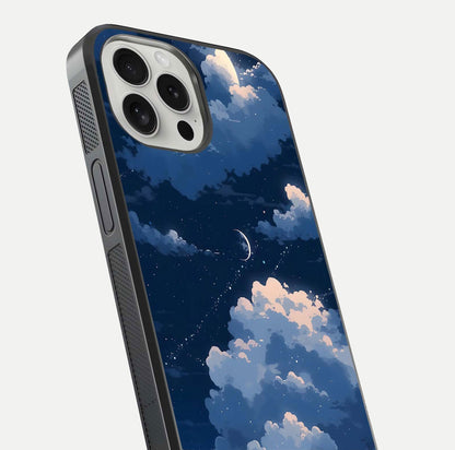 Moon Dream Haze Glass Case for iPhone 16 Pro close-up angled shot showing moon reflection and subtle glow
