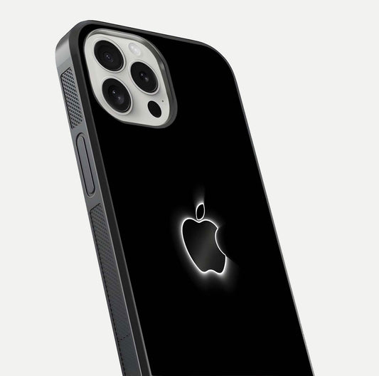 Neon Apple Glow Glass Case for iPhone 16 Pro close-up angled shot highlighting neon reflection and color pop