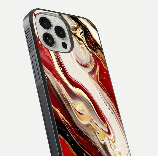 Red & White Marble Glass Case For iPhone 16 Pro