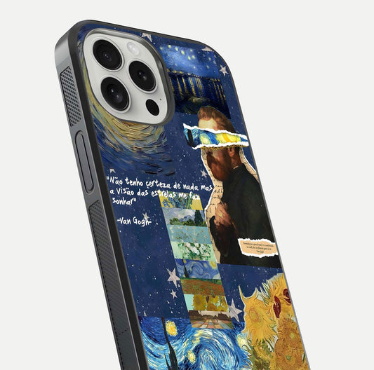 Starry Dream Vision Glass Case for iPhone 16 Pro close-up angled shot highlighting cosmic light and reflection