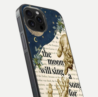 Aesthetic Divine Glass Case for iPhone 16 Pro Max close-up angled shot showing detailed divine artwork and gloss reflection
