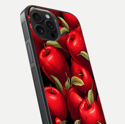 Apple Pattern Glass Case for iPhone 16 Pro Max close-up angle showing pattern texture and shine reflection