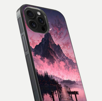 Beautyful Mountain View Glass Case for iPhone 16 Pro Max close-up angle highlighting landscape details and shine