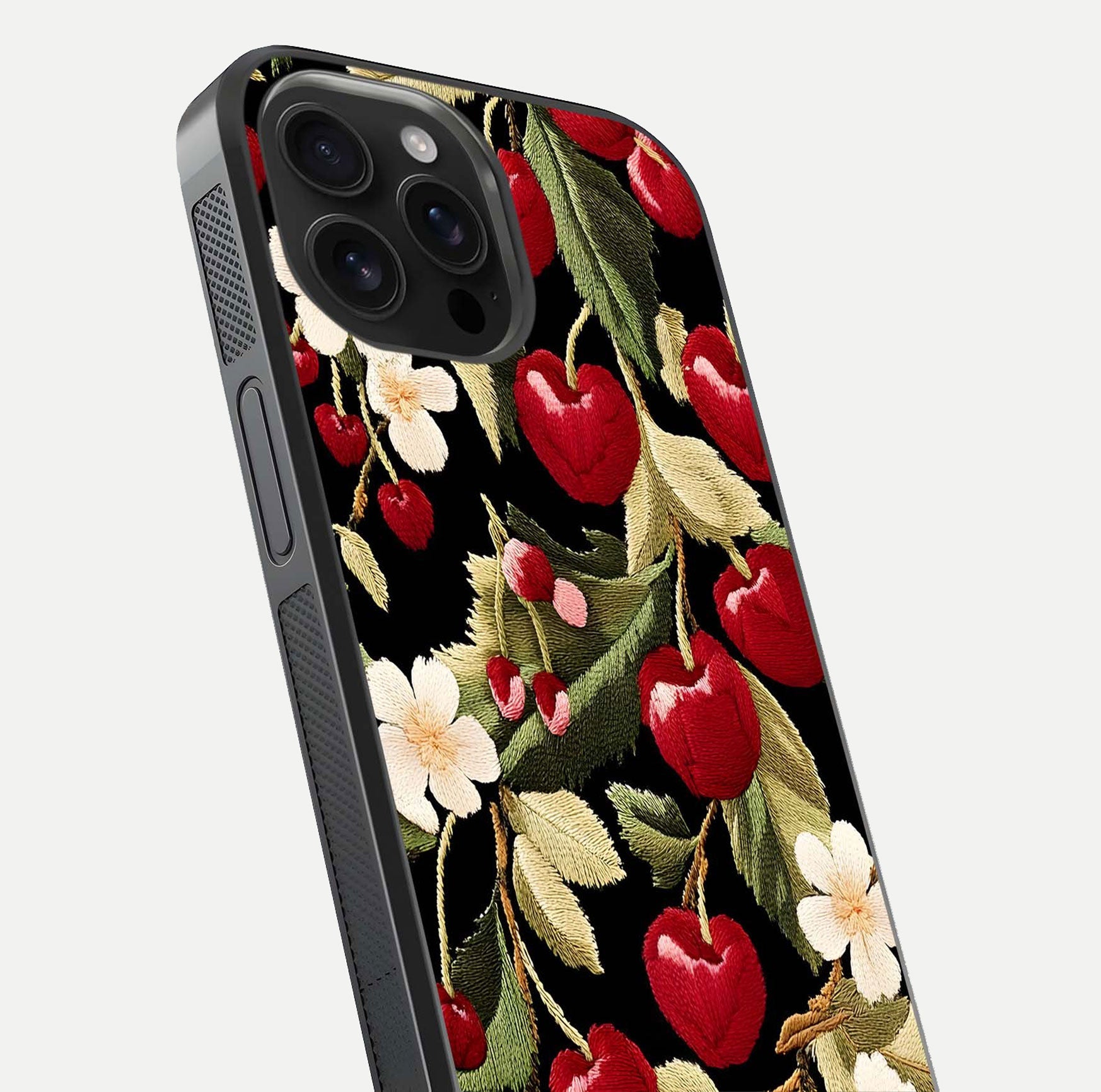 Bloom Thread Art Glass Case for iPhone 16 Pro Max close-up view highlighting fine line details and glossy shine