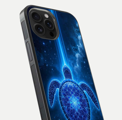 Blue Galaxy Turtle Glass Case for iPhone 16 Pro Max close-up image showing turtle shell detail and glowing galaxy tones