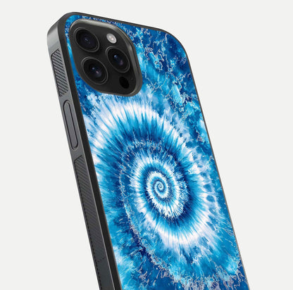 Blue Galaxy Wave Glass Case for iPhone 16 Pro Max close-up highlighting fluid wave motion and deep-blue reflection