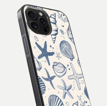 Blue Ocean Outline Glass Case for iPhone 16 Pro Max close-up shot highlighting line art details and reflection texture