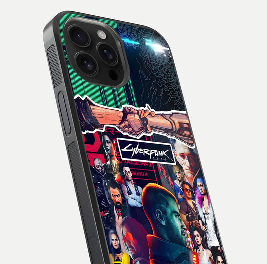 CYBERPUNK Legacy Glass Case for iPhone 16 Pro Max close-up highlighting circuit texture and reflection tone
