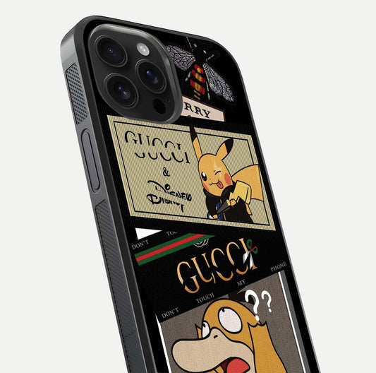 Cartoon Brand Play Mashup Glass Case for iPhone 16 Pro Max close-up angled shot showing character details and vibrant tones